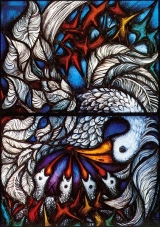 Sich verschenkender Pelikan, Fenster in der Pfarrkirche St. Ludwig, Saarlouis (1980)