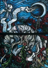 Eingejagtes Einhorn, Fenster in der Pfarrkirche St. Ludwig, Saarlouis (1983)