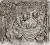 Gastmahl von Emmaus, Altarrelief, St. Nikolaus, Rehlingen (1970)