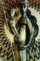 Apocalyptische Sonnenfrau mit siegreichem Kind, Bronzeplastik in St. Josef, Neunkirchen (1960)